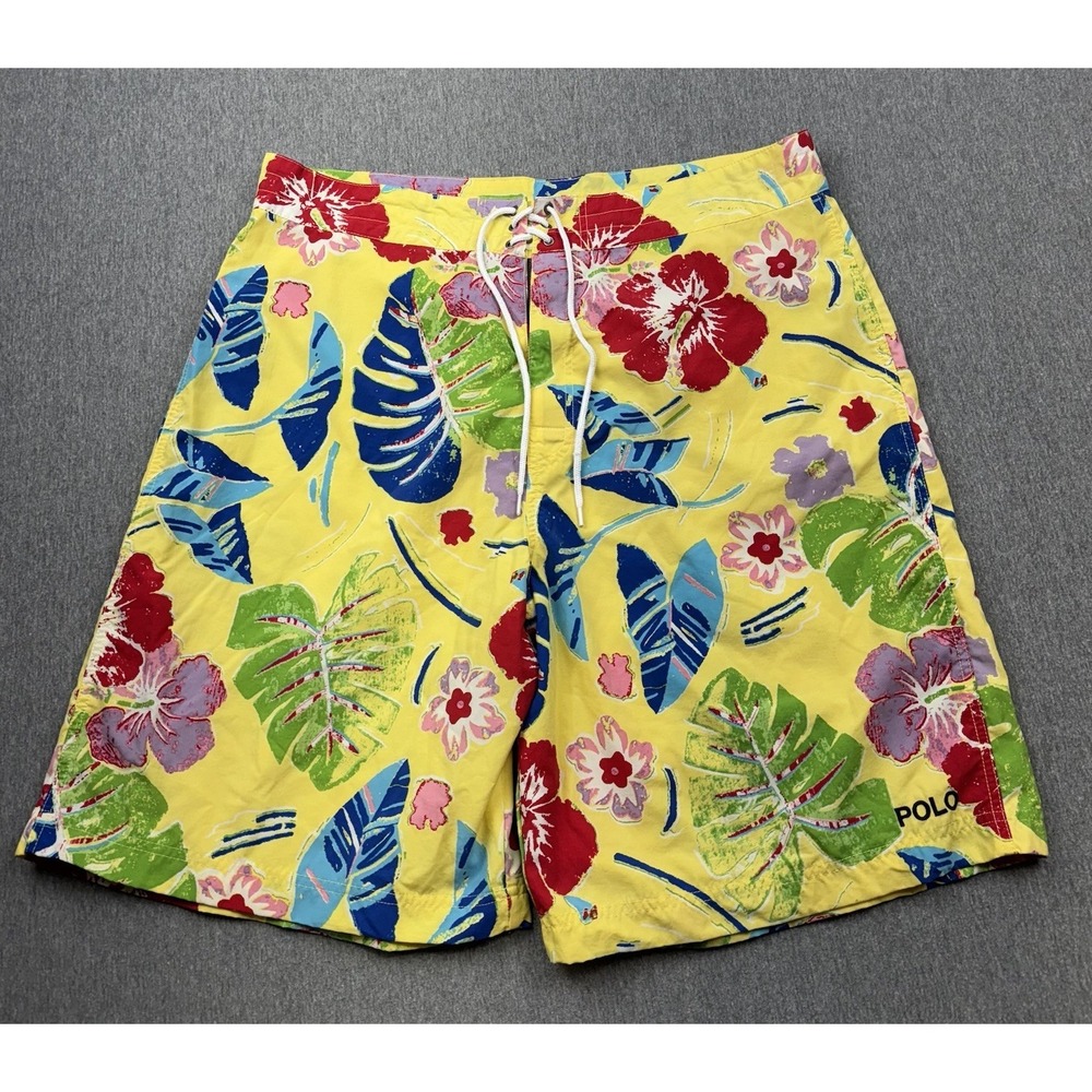 Vintage Polo Sport Ralph Lauren Swim Shorts Mens 36 Boardshorts Floral Hawaiian